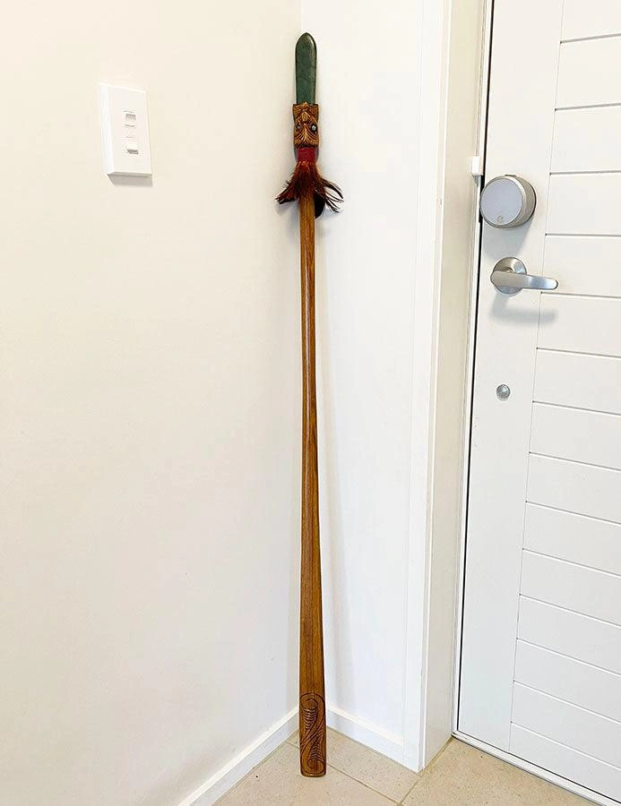 Ancient Maori Taitaia Spear with Emerald Stone Accent